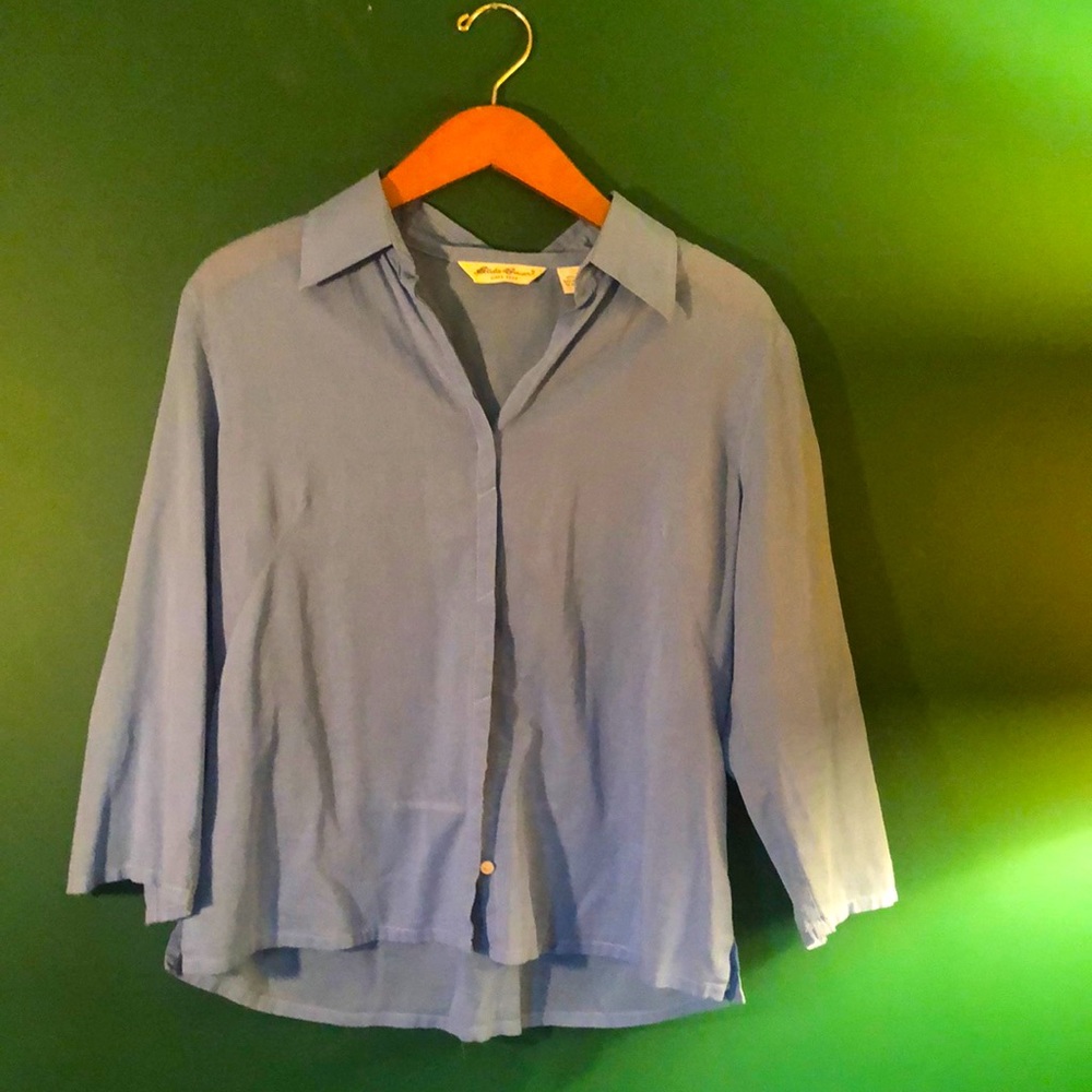 Eddie Bauer 3/4 Sleeve Sheer Blue Blouse L